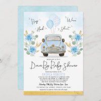 Blue Gold Drive by Baby Shower Green Retro Car
