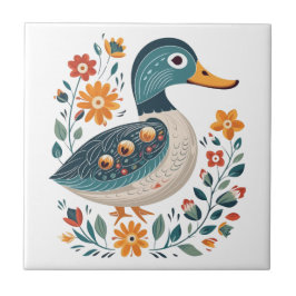 Blue Gold Duck Skandinavien Folk Art Fliese