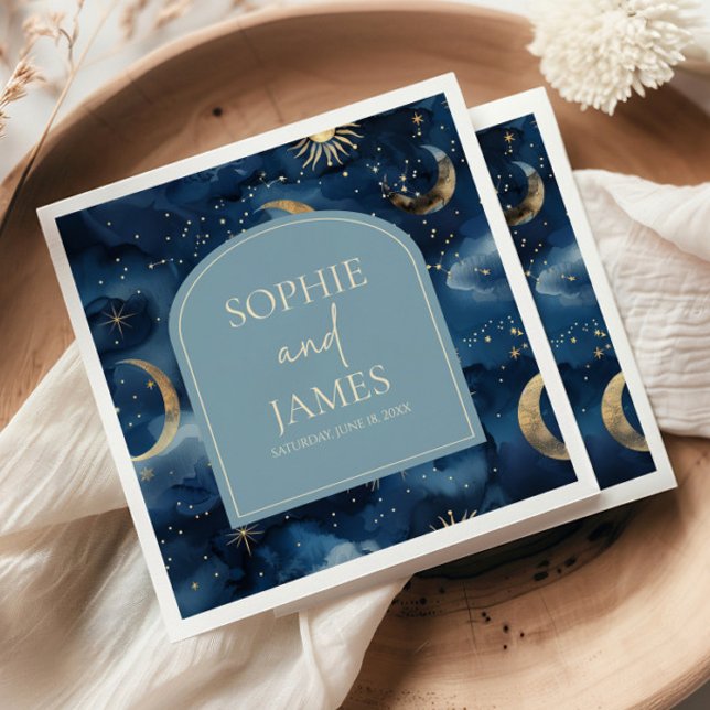 Blue Gold Elegant Celestial Starry Sky Wedding Serviette (Von Creator hochgeladen)