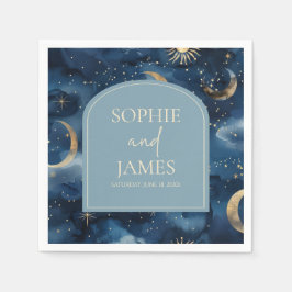 Blue Gold Elegant Celestial Starry Sky Wedding Serviette