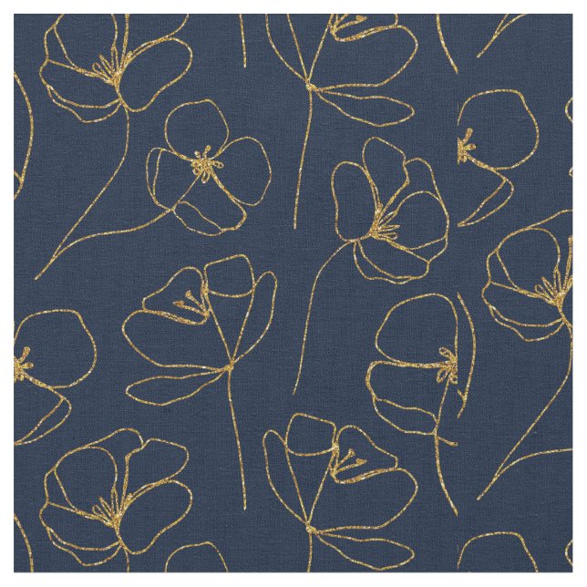 Blue Gold Elegant Fabric Crafting Pattern Stoff (Nahaufnahme)