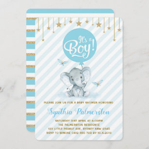 Blue Gold Elephant Baby Dusche Twinkle Star Invite Einladung
