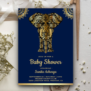 Blue Gold Elephant Indian Baby Dusche Einladung