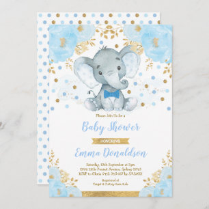 Blue Gold Elephant Little Man Baby Dusche Einladung