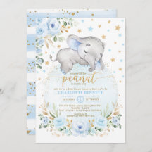 Blue Gold Elephant Moon Stars Boy Baby Dusche