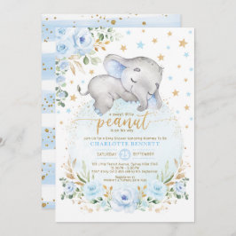 Blue Gold Elephant Moon Stars Boy Baby Dusche Einladung