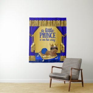 Blue Gold Ethnic Prince Baby Dusche Hintergrund Wandteppich