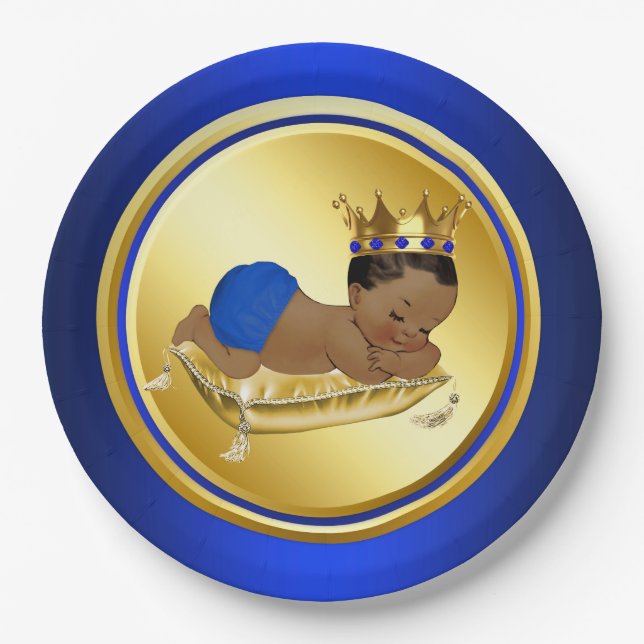 Blue Gold Ethnic Prince Baby Duschpapier Teller (Vorderseite)