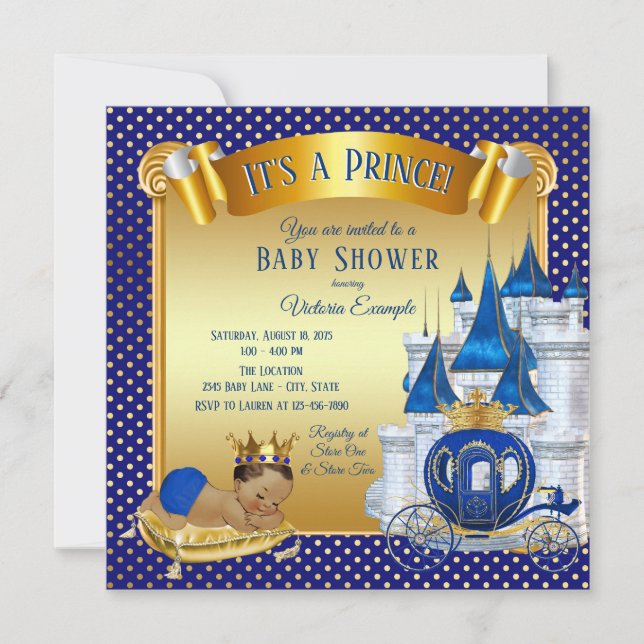 Blue Gold Ethnic Prince Baby Shower Einladungen (Vorderseite)