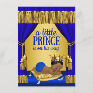 Blue Gold Ethnic Prince Baby Shower Einladungen