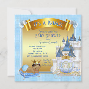 Blue Gold Ethnic Prince Baby Shower Einladungen