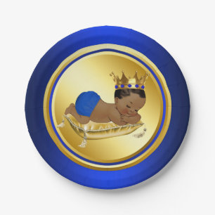 Blue Gold Ethnic Prince Baby Shower Paper Plate Pappteller