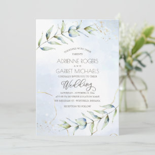 Blue & Gold Eucalyptus Watercolor Wedding Einladung