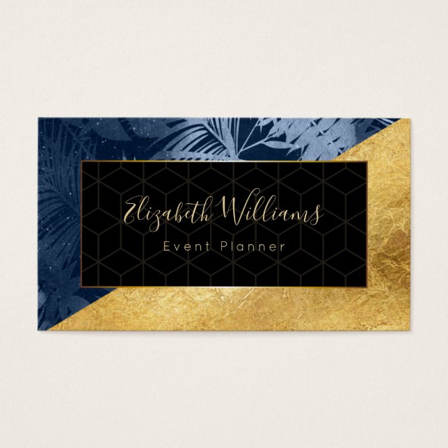 Blue Gold Event Planer Color Block Business Cards (Vorderseite)