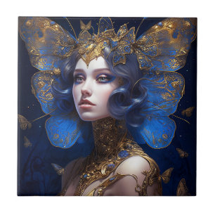 Blue Gold Fairy Fantasy Art Fliese