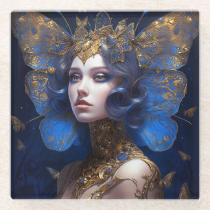 Blue Gold Fairy Fantasy Art Glasuntersetzer