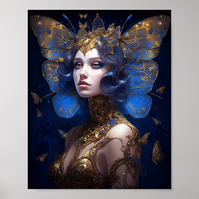 Blue Gold Fairy Fantasy Art Poster (Vorne)