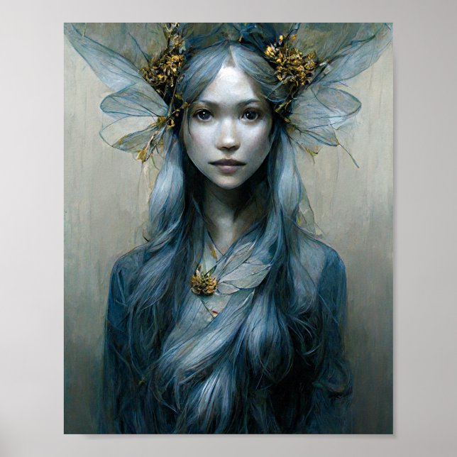 Blue Gold Fairy Fantasy Art Poster (Vorne)