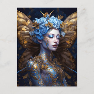 Blue Gold Fairy Fantasy Art Postkarte