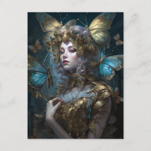 Blue Gold Fairy Fantasy Art Postkarte