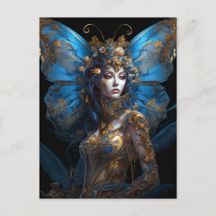 Blue Gold Fairy Fantasy Art Postkarte