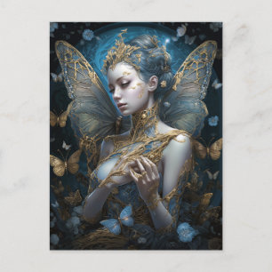Blue Gold Fairy Fantasy Art Postkarte