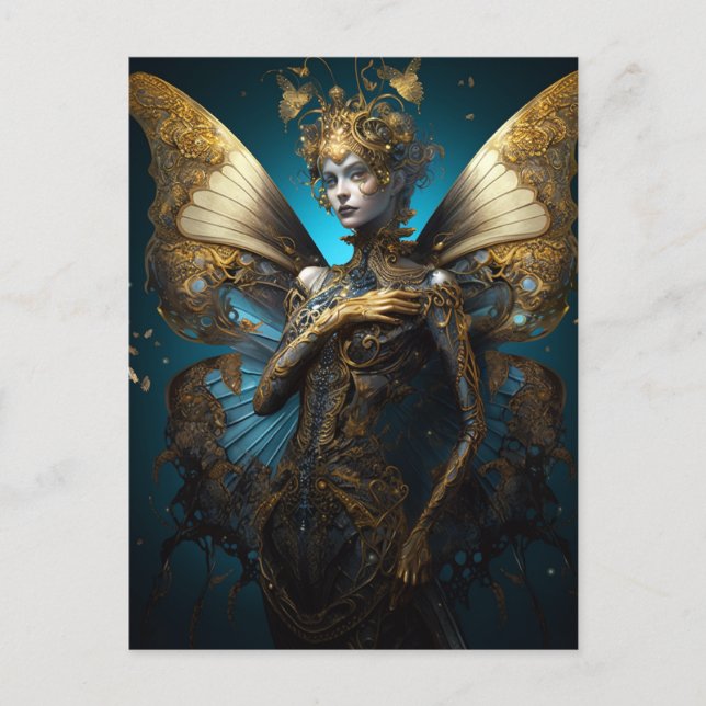 Blue Gold Fairy Fantasy Art Postkarte (Vorderseite)