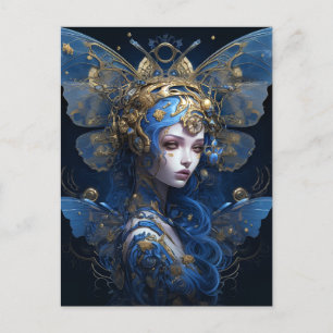 Blue Gold Fairy Fantasy Art Postkarte