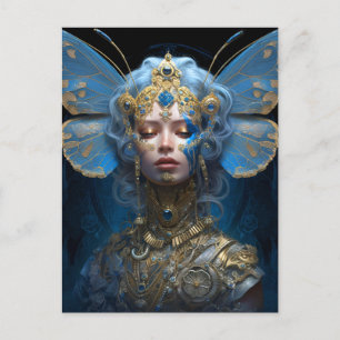 Blue Gold Fairy Fantasy Art Postkarte