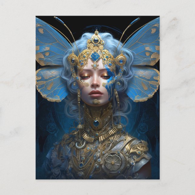 Blue Gold Fairy Fantasy Art Postkarte (Vorderseite)