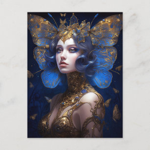 Blue Gold Fairy Fantasy Art Postkarte