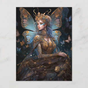 Blue Gold Fairy Fantasy Art Postkarte