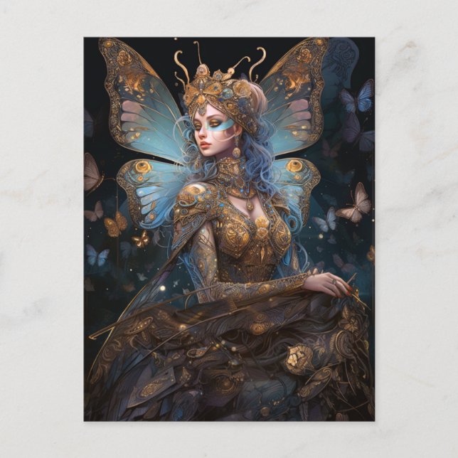Blue Gold Fairy Fantasy Art Postkarte (Vorderseite)