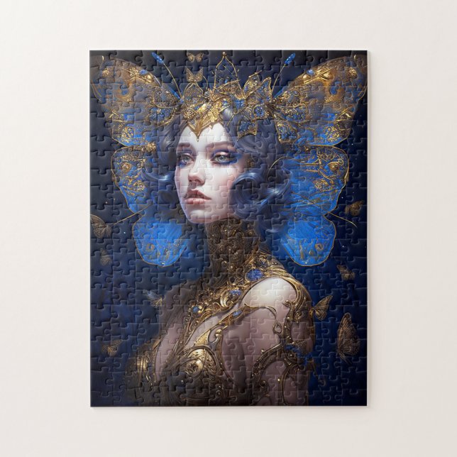 Blue Gold Fairy Fantasy Art Puzzle (Vertikal)