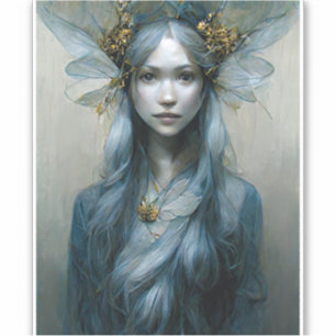 Blue Gold Fairy Fantasy Art Sticker