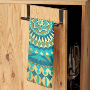 Blue Gold Fantasy Mandala Geschirrtuch