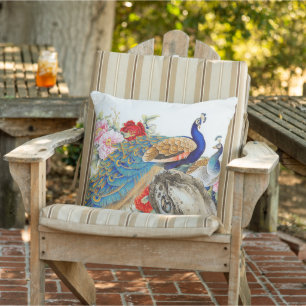 Blue Gold Feather Peacock Bird Blumengarten Kissen