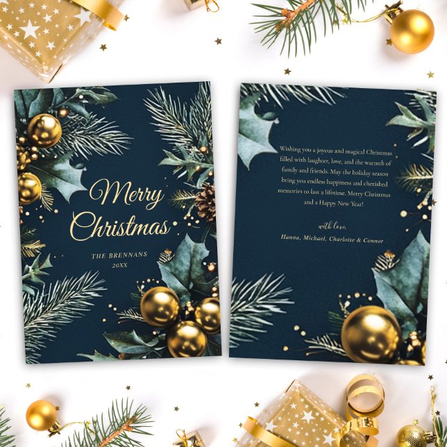 Blue Gold Festival Elegante Weihnachten (Blue Gold Festive Elegant Christmas Holiday Card)