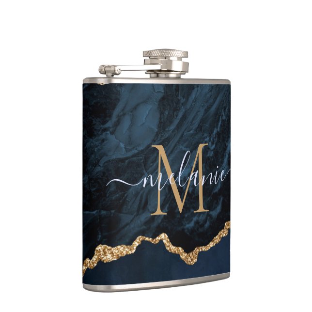 Blue Gold Flask mit Individuelle Name und Letter Flachmann (Rechts)