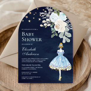 Blue Gold Floral Ballerina Arch Navy Baby Dusche Einladung