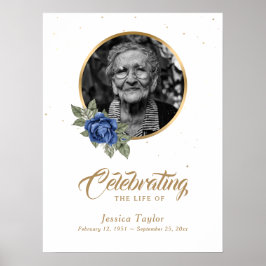 Blue Gold Floral Beerdigung Foto Begrüßungszeichen Poster