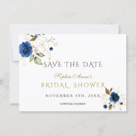 Blue Gold Floral Brautparty Save the Date
