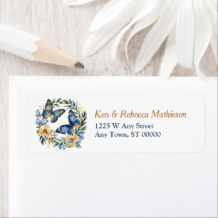 Blue Gold Floral Butterfly Wreath Rücksendeadresse