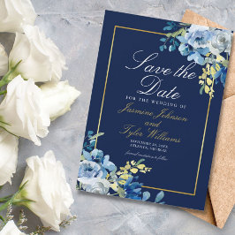 Blue Gold Floral Eleganter Abend Save The Date
