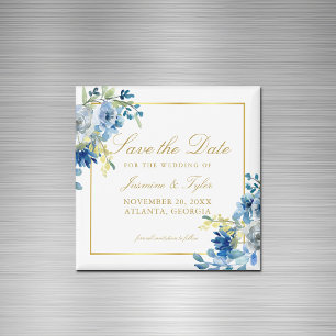 Blue Gold Floral Eleganter Abend Save the Date Magnet