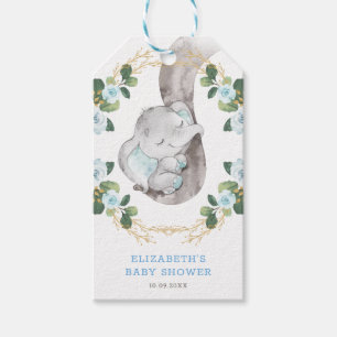 Blue Gold Floral Jungle Elefantendusche Geburtstag Geschenkanhänger