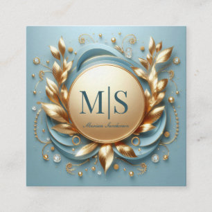Blue Gold Floral Quadratische Visitenkarte