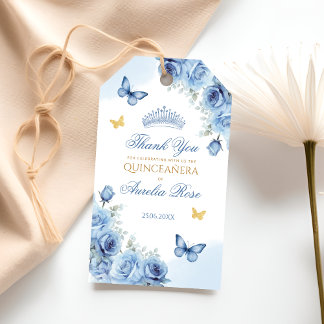 Blue Gold Floral Quinceanera Gefallen Dankeschön G Geschenkanhänger