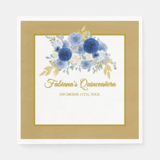 Blue & Gold Floral Quinceañera Napkins Serviette