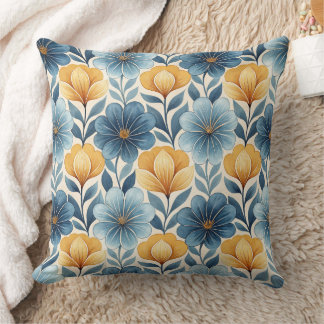 Blue & Gold Floral Throw Pillow Kissen